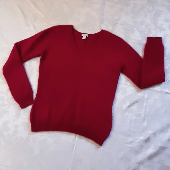 Red 100% CASHMERE V-neck Long Sleeve Sweater Sz S - Picture 10 of 10